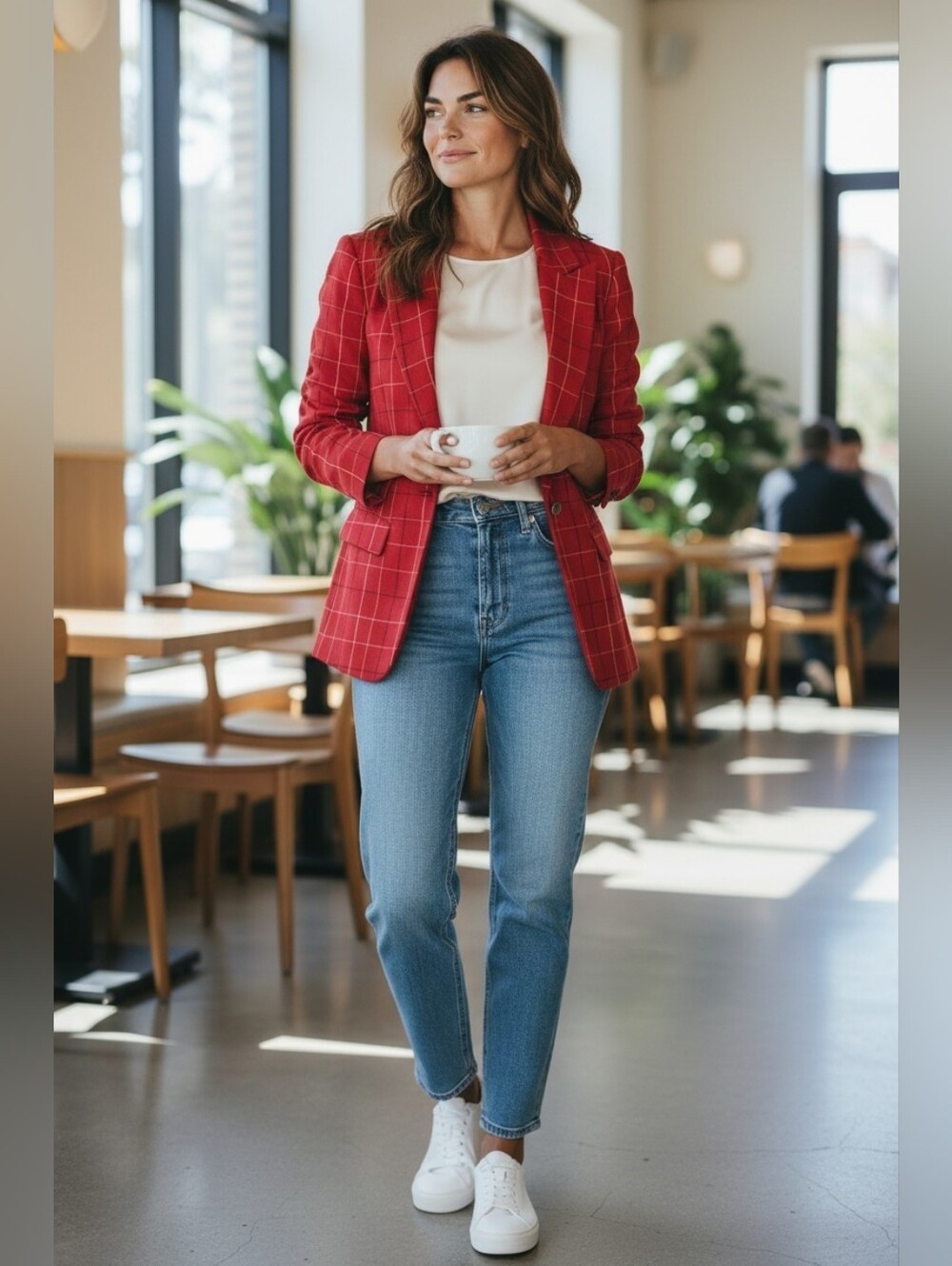Anne Klein Red Windowpane Womens Blazer Size 10
